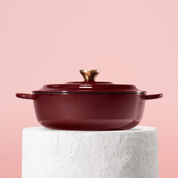 Profesionální kastrol z litiny, 26 cm, smaltovaná úprava pro snadné čištění. Vhodný na všechny typy sporáků. Barva: červená.